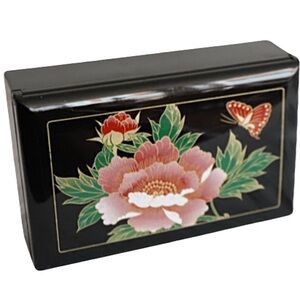 Black and Pink Music Jewelry Organizer with Floral Design Box